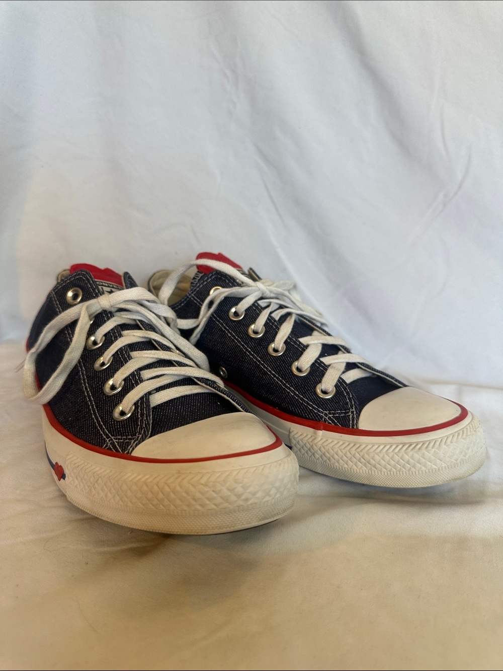 Women’s Navy Canvas Low-Top Sneakers with Red Accents